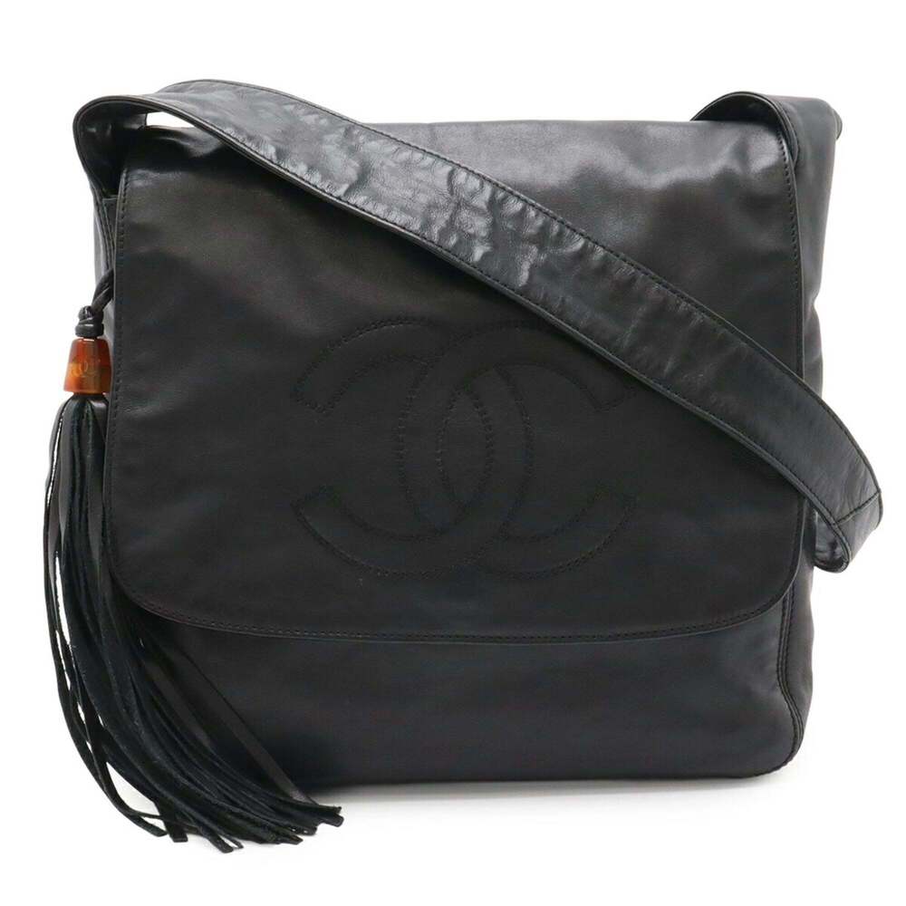 CHANEL Black Leather Logo Shoulder Bag - Picture 2 of 9